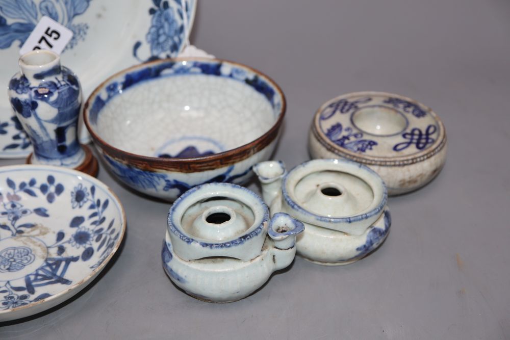 Two Korean water droppers and Chinese blue and white porcelain, 18th / 19th century